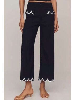 NWT Anthropologie x Maeve Collette Cropped Pants with White Scallop Trim